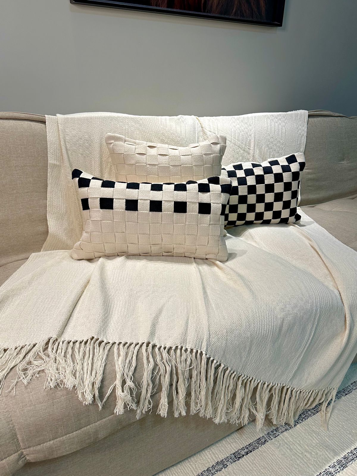Black and White Braided Baguette Pillow 40x40