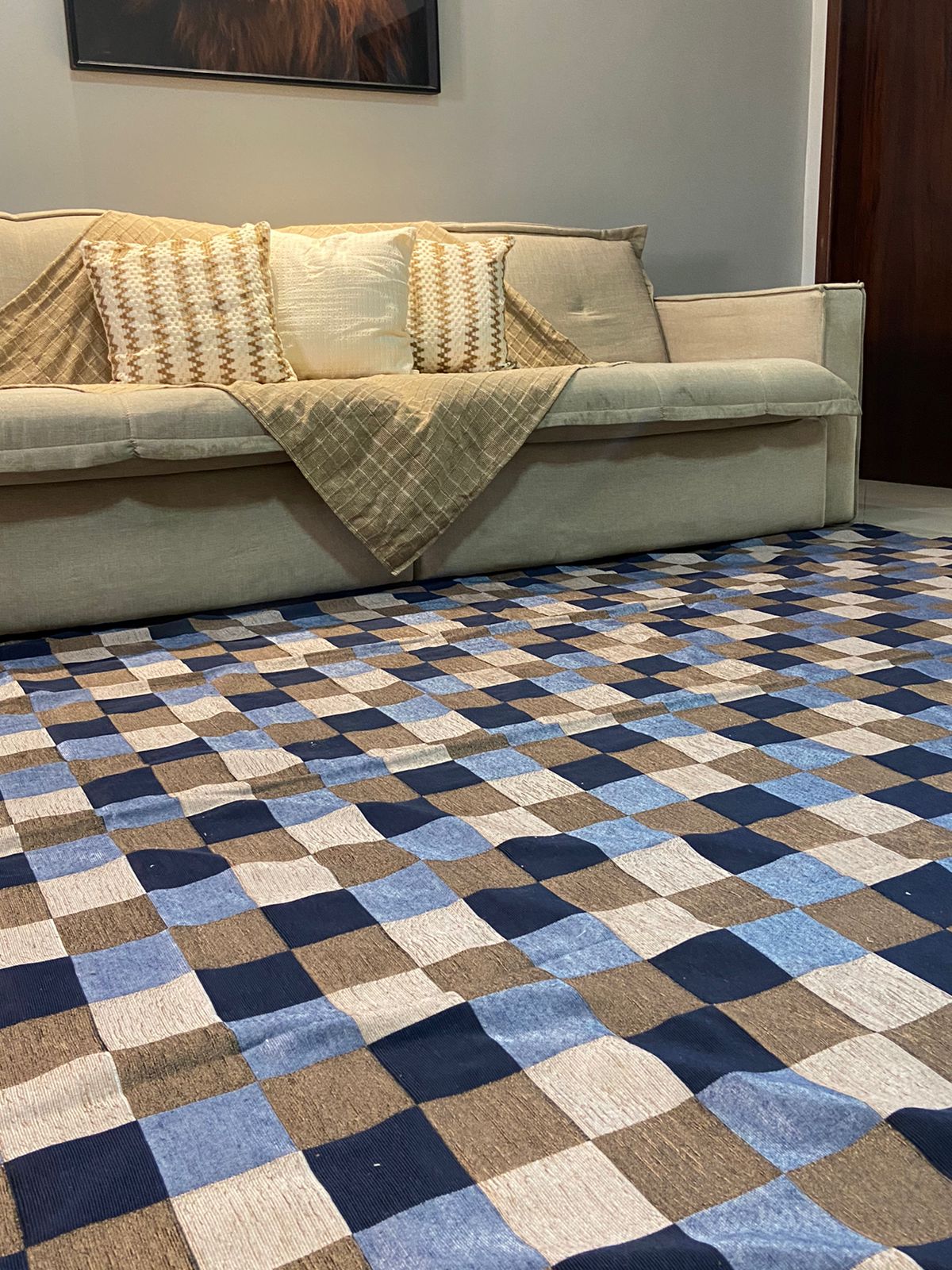 Blue and Brown Checkered Rug 1.50 x 2.00 meters