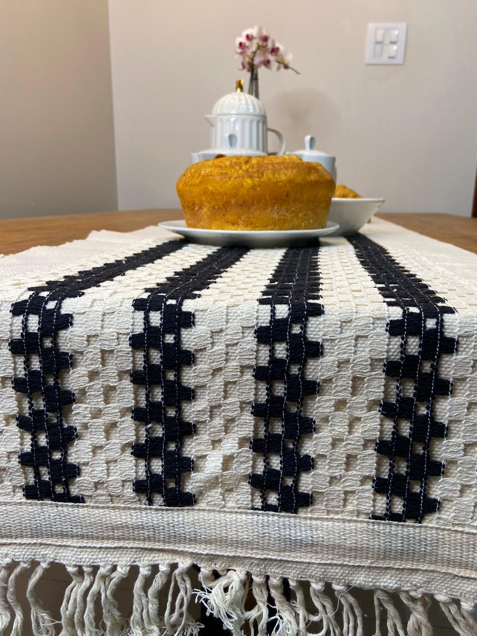 Chemin de Table Floral avec Bords en Coton 0,4 x 1,60