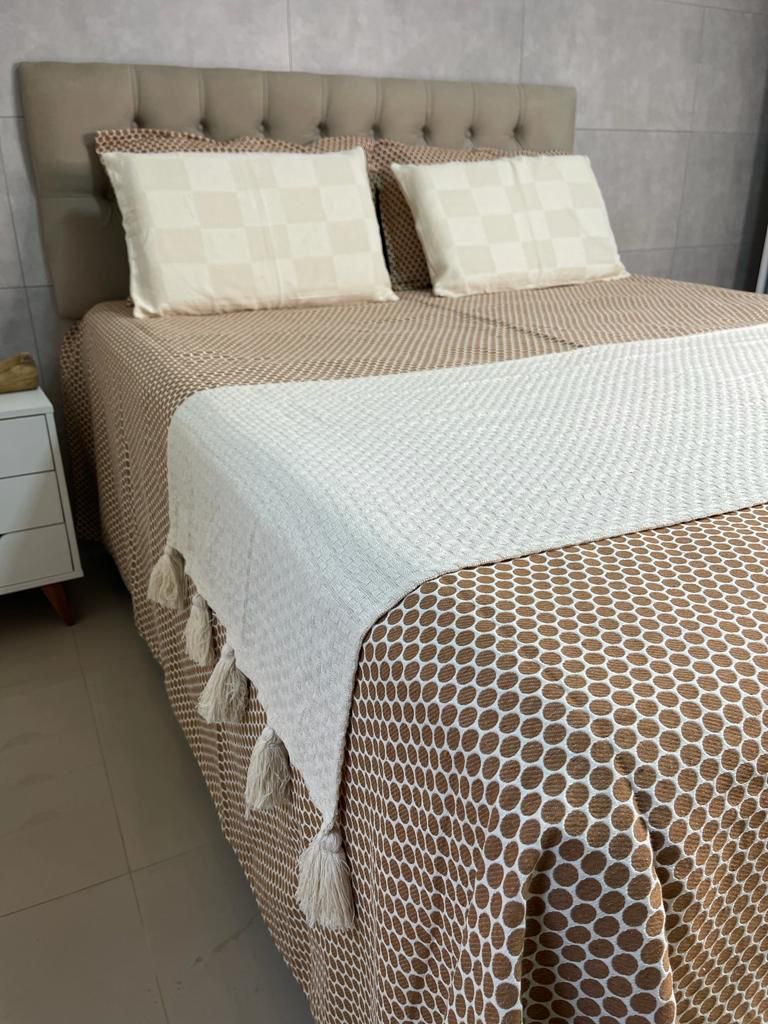 Queen Size Bedspread - Beige with Tassel Details 2.20 x 2.50m
