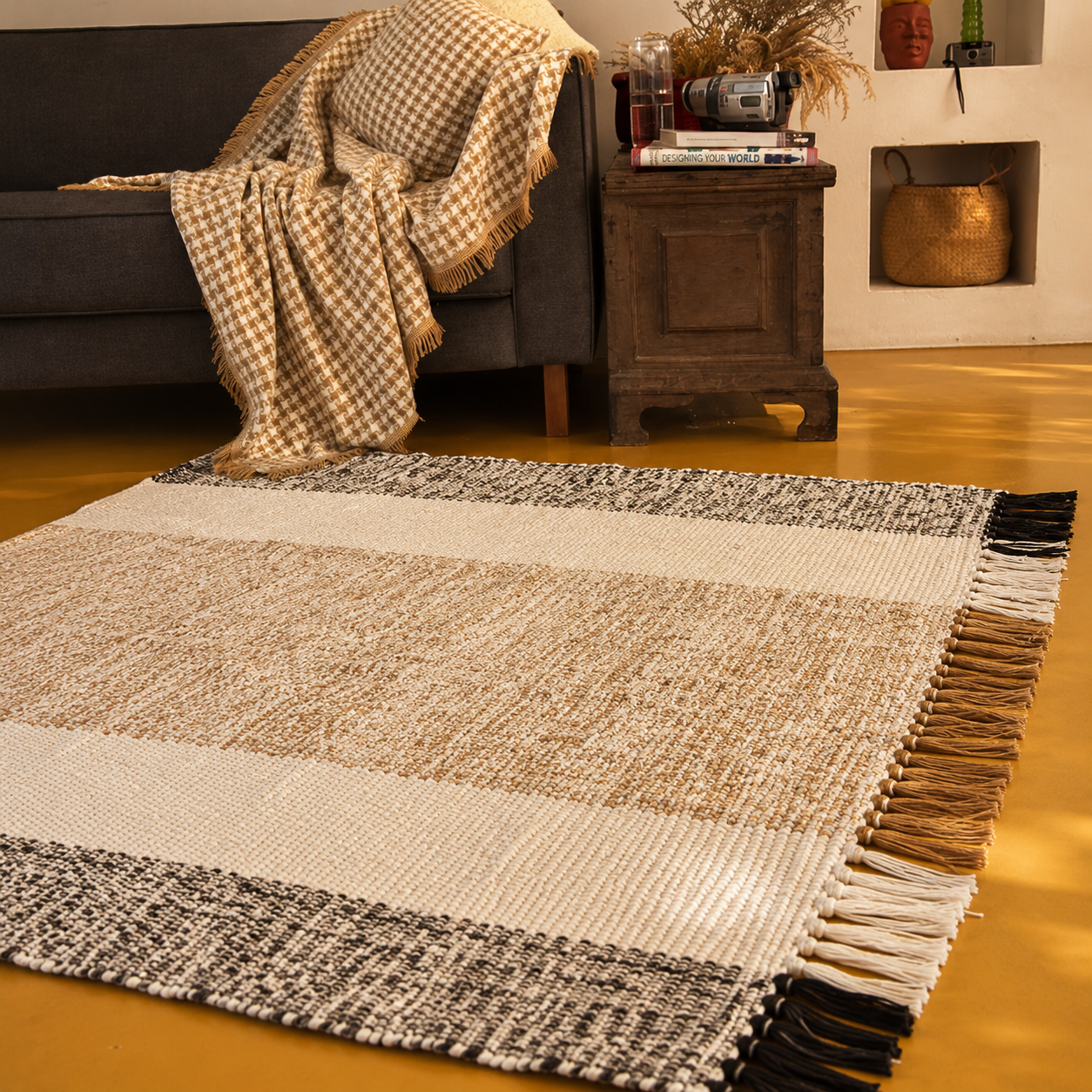Beige and Black Striped Rug 1.50 x 2.00 meters