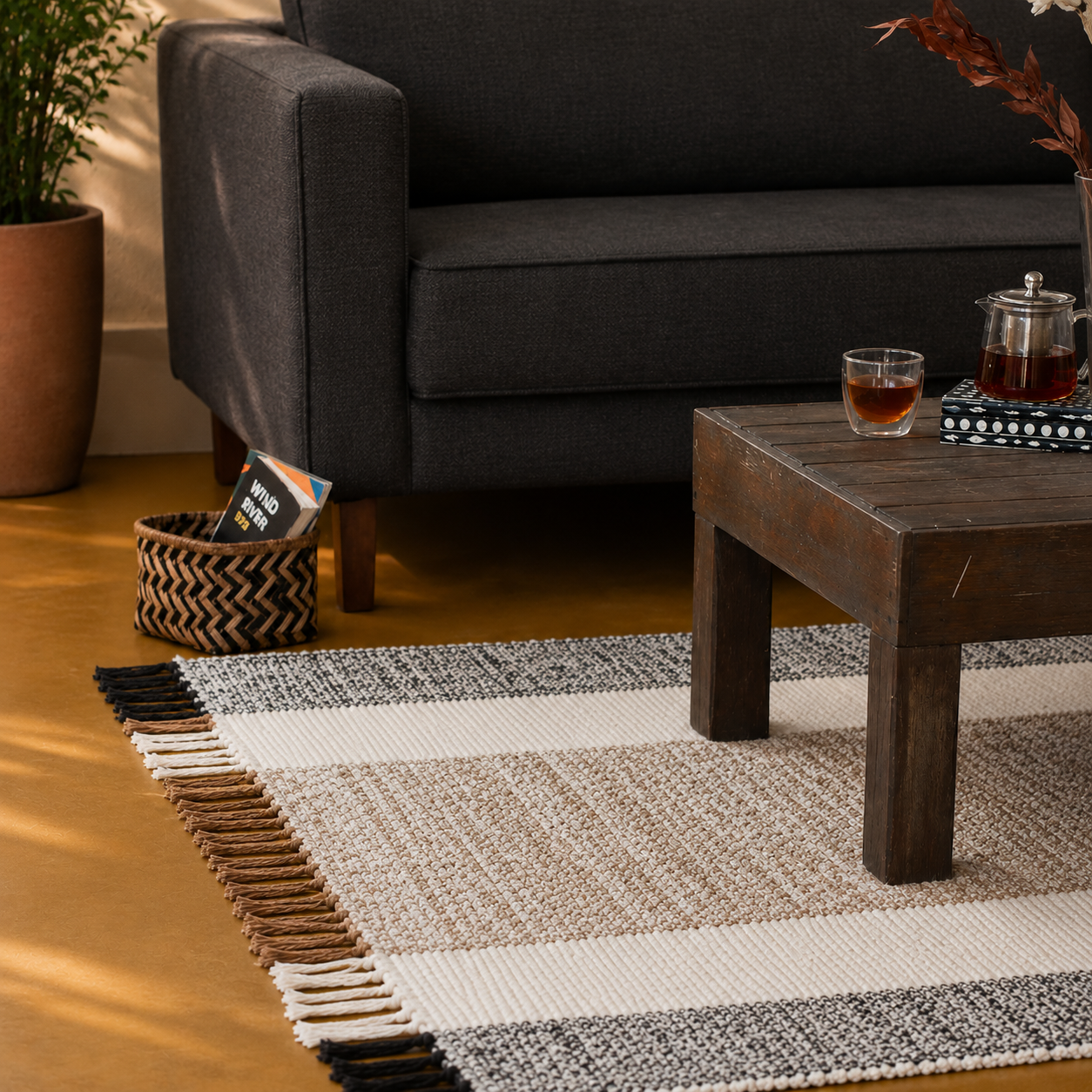 Beige and Black Striped Rug 1.50 x 2.00 meters