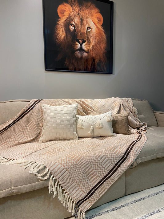 Beige Geometric Blanket 1.30x1.80m