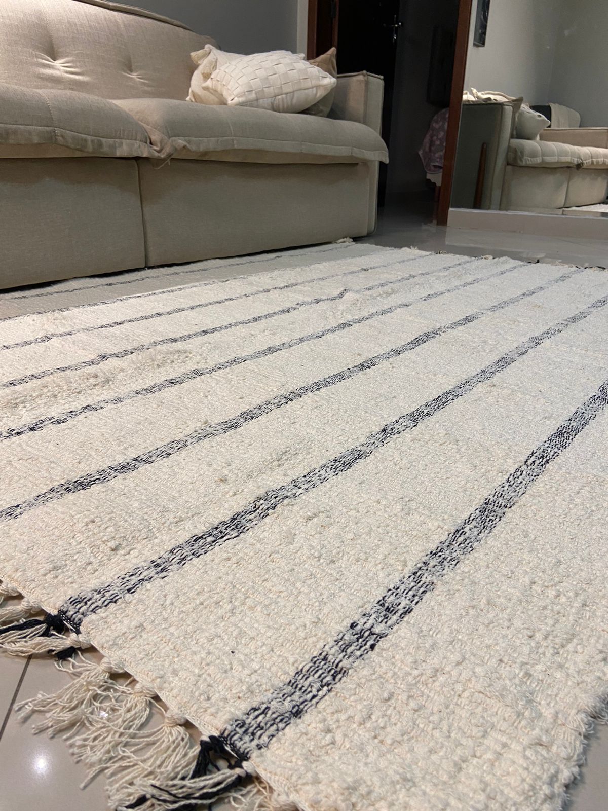White Rug with Black Lines 1.50 x 2.00 meters