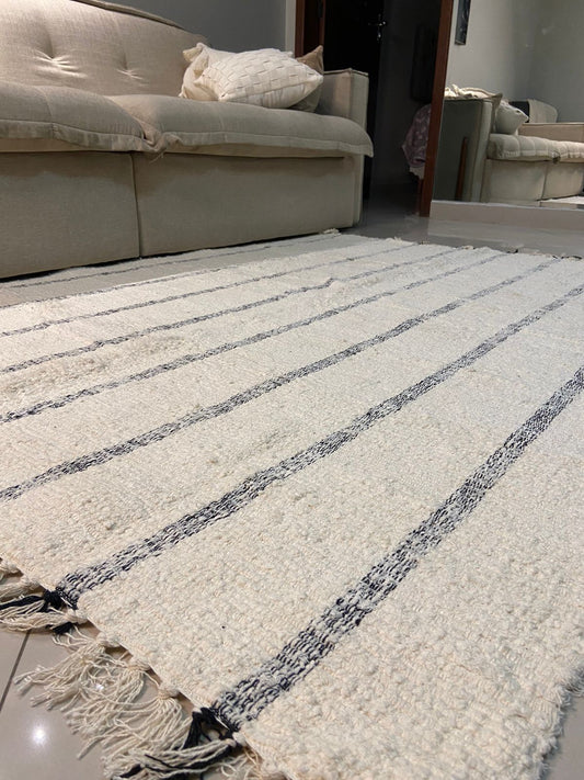 White Rug with Black Lines 1.50 x 2.00 meters