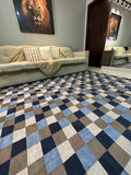 Tapis à Carreaux Bleu et Marron 1,50 x 2,00 mètres