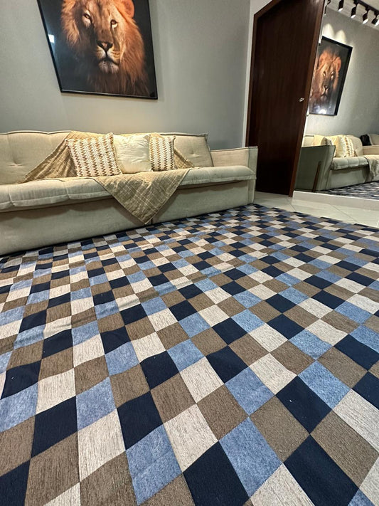 Blue and Brown Checkered Rug 1.50 x 2.00 meters