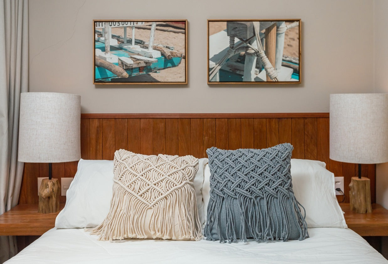 White and Gray Macramé Cushion 40x40