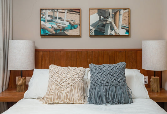 White and Gray Macramé Cushion 40x40