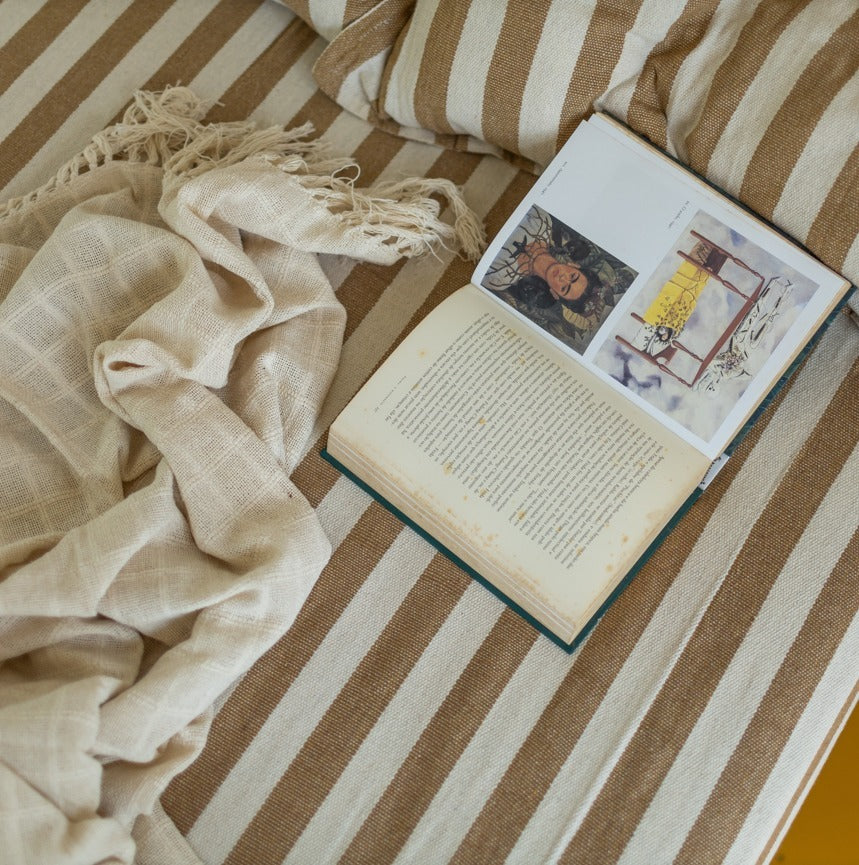 Queen Size Quilt - Beige and White Striped 2.20 x 2.50m