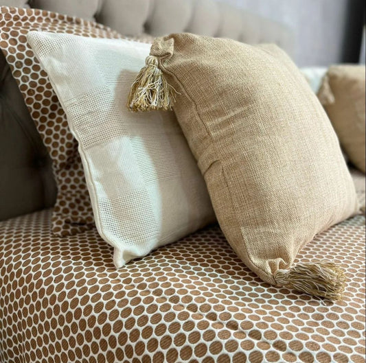 Queen Size Bedspread - Beige with Tassel Details 2.20 x 2.50m